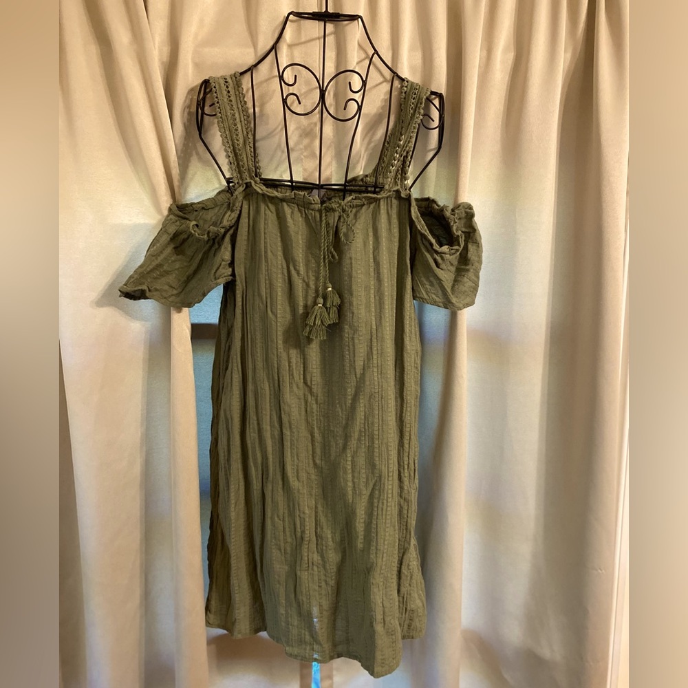 Aerie Women’s M Kakhi Green Off the Shoulder Crocheted Strap Dress or Coverup